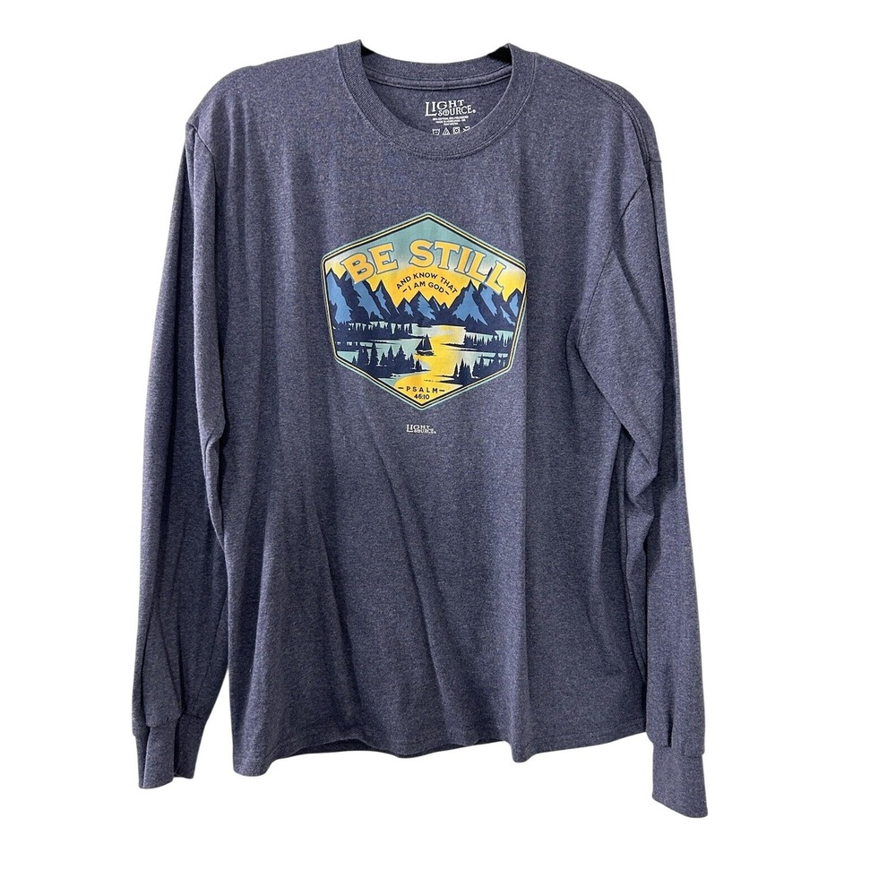 Light Source Mountain Graphic Long Sleeve M Navy Psalm 46:10 Faith Gorpcore